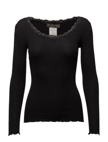 Rwbabette Ls U-Neck Lace Top Black Rosemunde