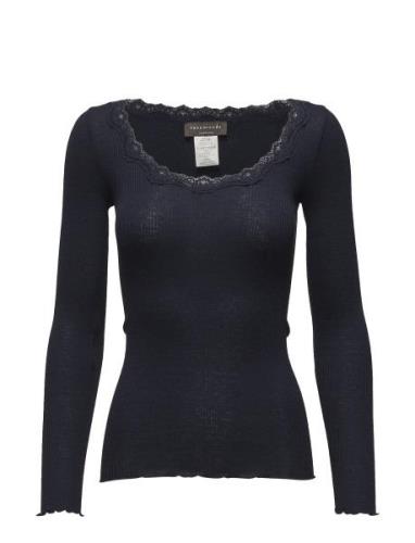 Rwbabette Ls U-Neck Lace Top Navy Rosemunde