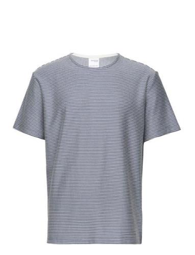 Slhrelaxsobb Stripe Ss O-Neck Tee W Blue Selected Homme
