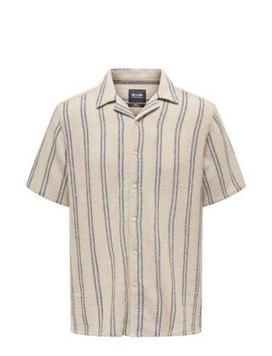 Onstrev Life Reg Struc Stripe Ss Shirt Beige ONLY & SONS