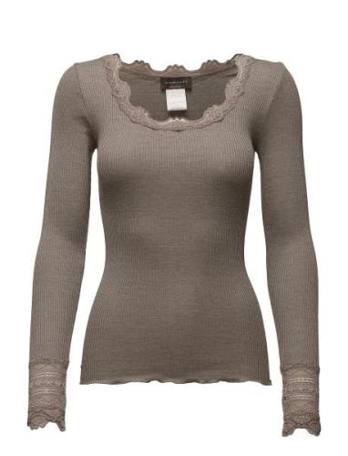 Rwbenita Ls O-Neck Lace Top Brown Rosemunde