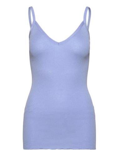 Silk Strap Top W/ Elastic Band Blue Rosemunde