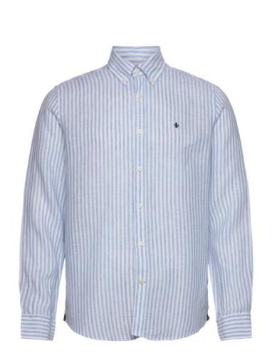 Douglas Linen Stripe Bd Shirt Blue Morris