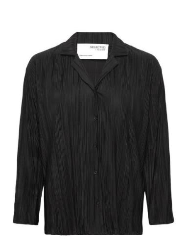 Slfellie Ls Plisse Shirt Black Selected Femme