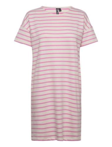 Pcbibbi Ss O-Neck Short Dress D2D Pink Pieces