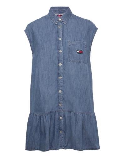 Tjw Ss Badge Chambray Dress Blue Tommy Jeans