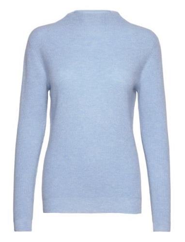 Rib Funnel Neck Sweater Blue Davida Cashmere