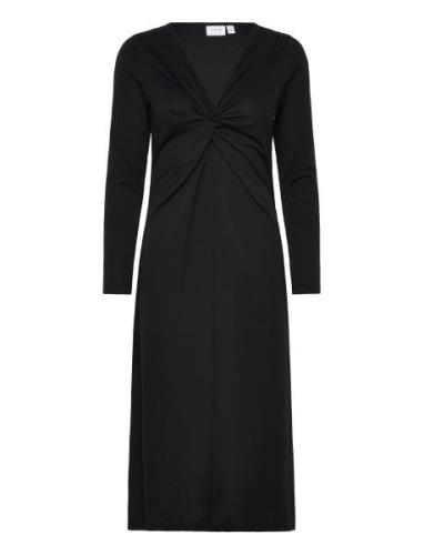 Vinayo Knot L/S Mid Calf Dress Black Vila