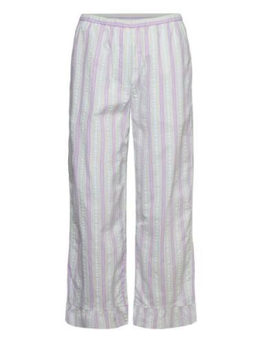 Stripe Seersucker Elasticated Mid Waist Pants Green Ganni