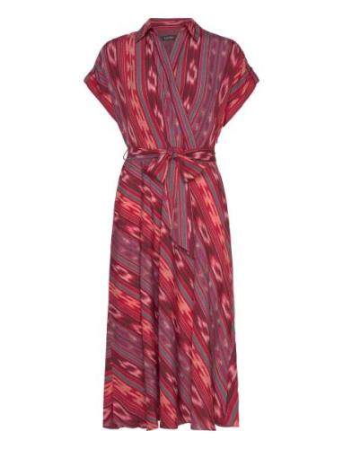 Geo-Striped Belted Crepe Dress Red Lauren Ralph Lauren