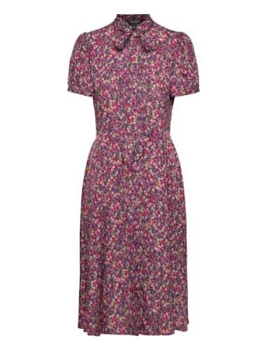 Floral Crepe Tie-Neck Shirtdress Pink Lauren Ralph Lauren