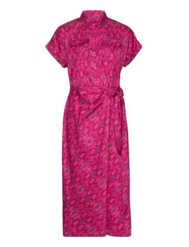 Geo-Print Shantung Tie-Waist Dress Pink Lauren Ralph Lauren