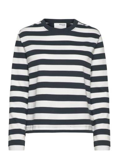 Slfessential Ls Striped Boxy Tee Noos Navy Selected Femme
