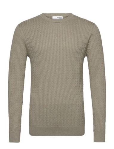 Slhberg Cable Crew Neck Noos Khaki Selected Homme