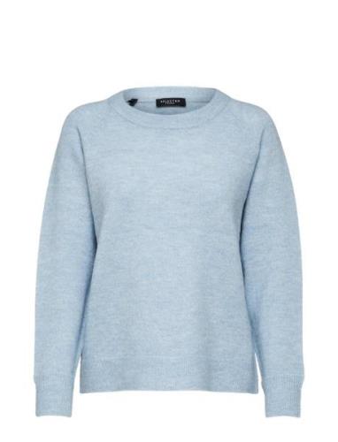 Slflulu Ls Knit O-Neck B Noos Blue Selected Femme