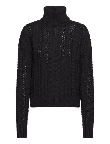 Cable-Knit Cotton-Blend Turtleneck Black Lauren Ralph Lauren
