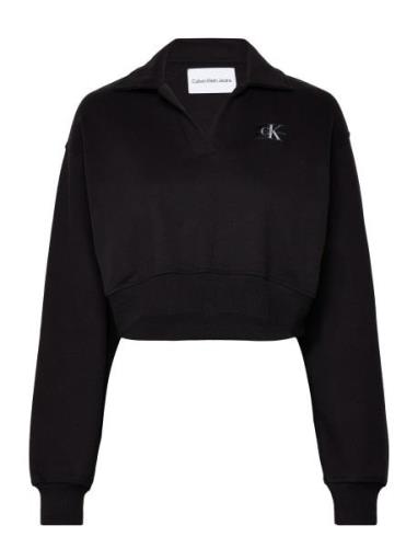 Label Polo Collar Sweatshirt Black Calvin Klein Jeans