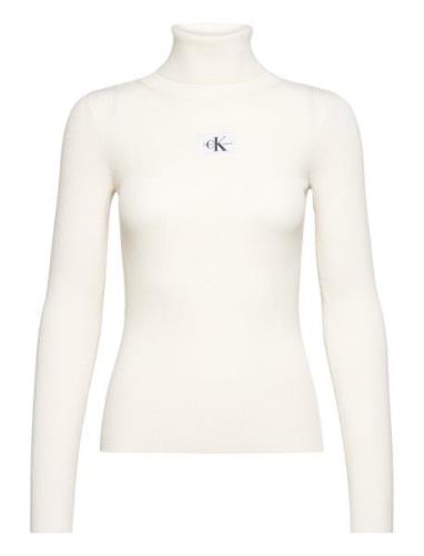 Badge Roll Neck Sweater White Calvin Klein Jeans