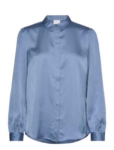 Viellette Satin L/S Shirt - Noos Blue Vila