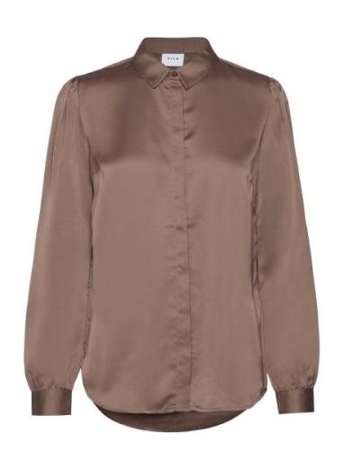 Viellette Satin L/S Shirt - Noos Brown Vila