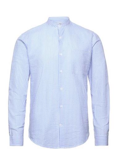 Seersucker Manderin Shirt L/S Blue Lindbergh