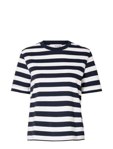 Slfessential Ss Striped Boxy Tee White Selected Femme