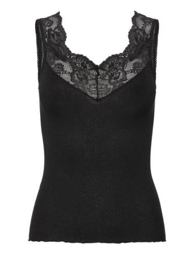 Silk Top W/ Lace Black Rosemunde