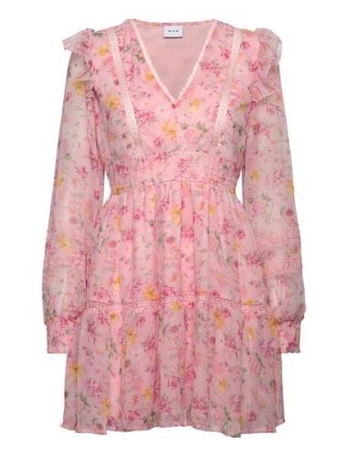 Viroman New V-Neck L/S Short Dress/Dc/Ka Pink Vila