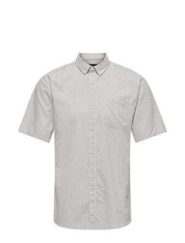 Onsremy Ss Slim Wash Stripe Oxford Shirt Grey ONLY & SONS