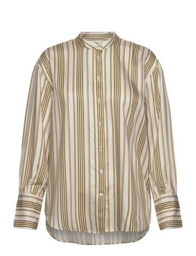Relaxed Striped Stand Collar Shirt Green GANT