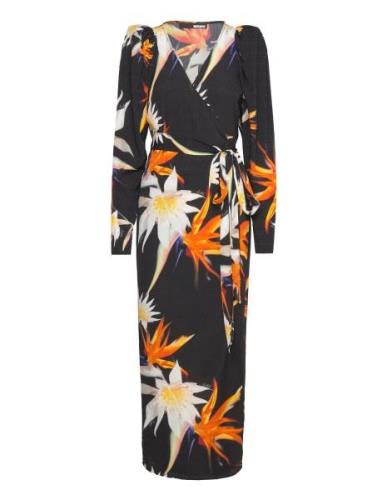 Print Midi Wrap Dress Black ROTATE Birger Christensen