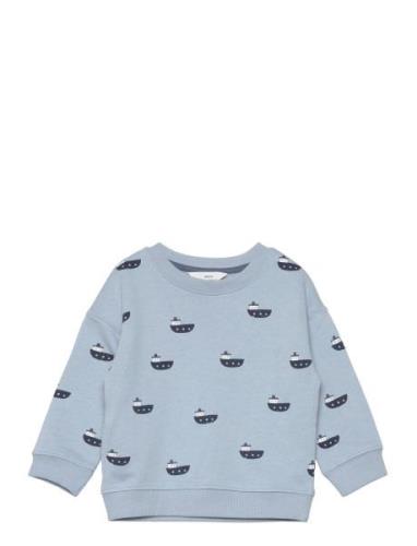 Cotton-Blend Printed Sweatshirt Blue Mango