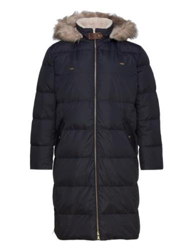 Faux-Fur-Trim Hooded Down Coat Navy Lauren Women