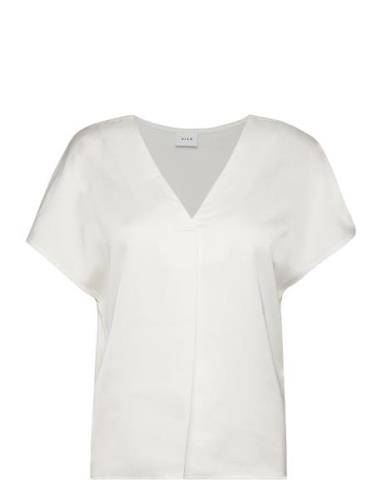 Viellette V-Neck S/S Satin Top - Noos White Vila