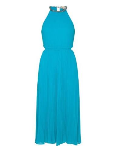 Pleated Cutout Drs Blue Michael Kors