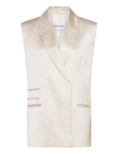 Shiny Viscose Tailored Vest White Calvin Klein