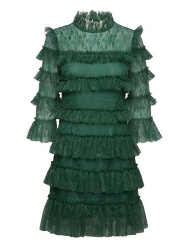 Carmine Frill Lace Mini Dress Green Malina