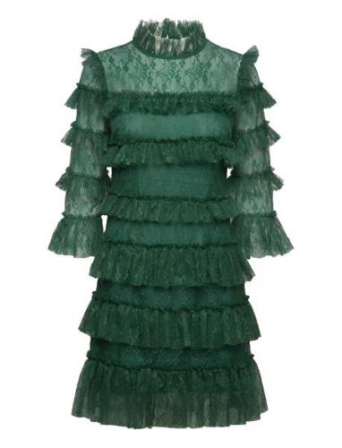 Carmine Frill Mini Lace Dress Green Malina