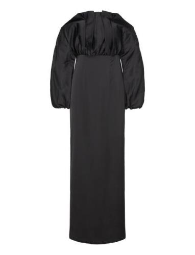 Charlotte Off Shoulder Satin Maxi Dress Black Malina