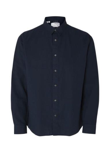 Slhregnew-Linen Shirt Ls Classic W Navy Selected Homme