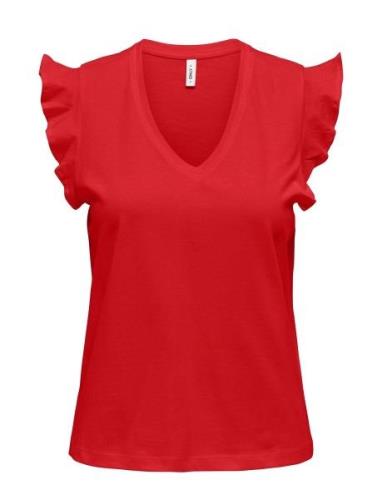 Onlmay Life S/S Frill V-Neck Top Box Jrs Red ONLY
