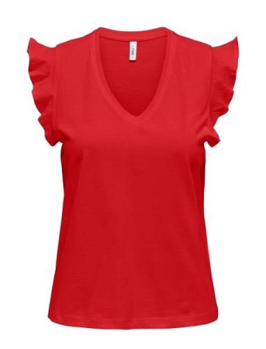 Onlmay S/S Frill V-Neck Top Box Jrs Red ONLY