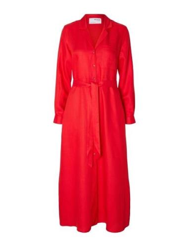 Slflyra Ls Ankle Linen Shirt Dress B Red Selected Femme