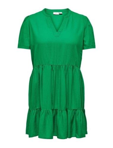 Cartiri-Caro S/S V-Neck Lin Dress Tlr Green ONLY Carmakoma