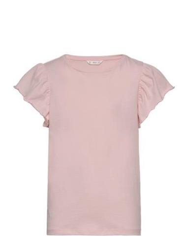 Short-Sleeved Ruffle T-Shirt Pink Mango