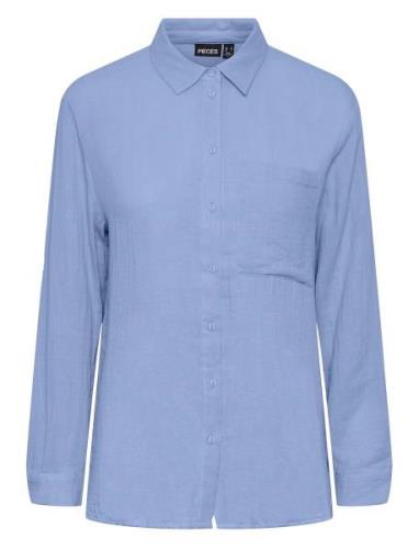 Pcmastina Ls Relaxed Shirt Blue Pieces