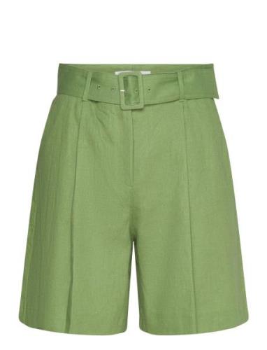 Belt Linen-Blend Bermuda Shorts Green Mango