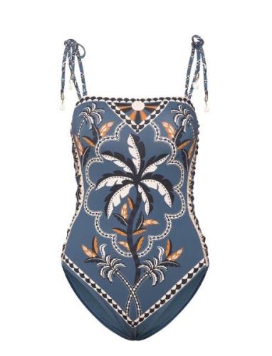 Fern Tie Shoulder Printed Swimsuit Blue Malina