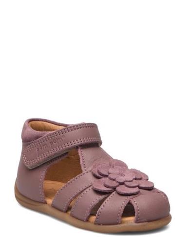 Starters™ Flower Velcro Sandal Purple Pom Pom