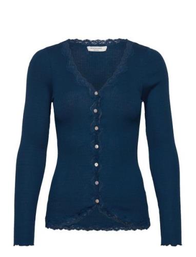 Silk Cardigan W/ Lace Blue Rosemunde